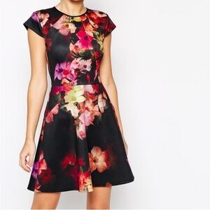 Ted Baker London Embla Cascading Flora Skater Mini Dress Black